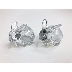 VTG 2 Biedermann Miniature Cute Bunny/Rabbit candle holder clear glass Taiwan